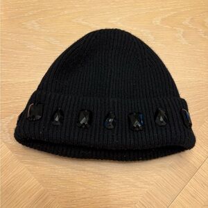 Melrose High Black Knit Beanie with Swarovski gems